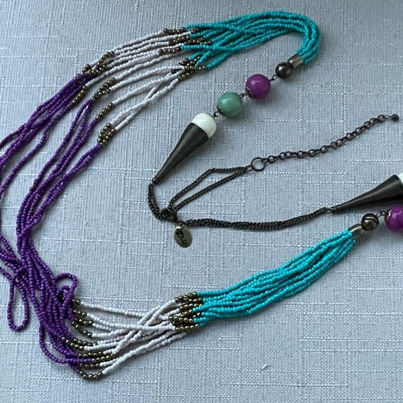 Vintage ZAD Women Necklace Statement Multi Color Beads Long Necklace Jewelry - Picture 4 of 7